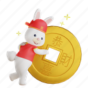 rabbit, chinese new year, chinese gold, chinese coin, bunny, 3d rabbit 