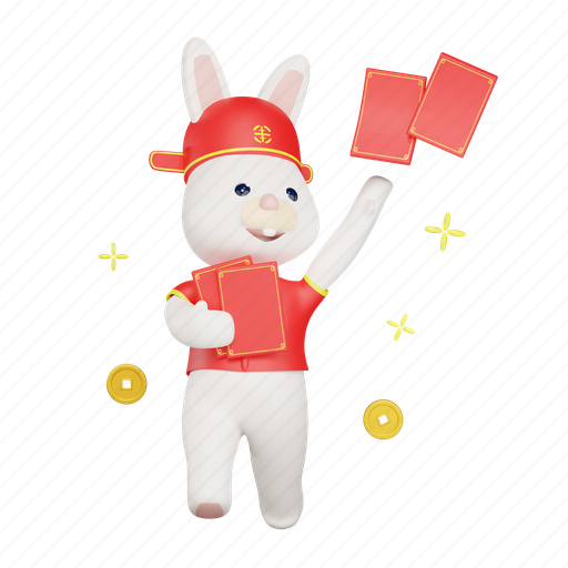Rabbit, chinese new year, angpau, angpao, red packets, bunny 3D illustration - Download on Iconfinder