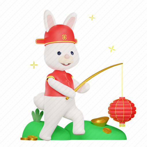 Rabbit, chinese new year, lantern, bunny, walking, chinese gold, chinese lantern 3D illustration - Download on Iconfinder