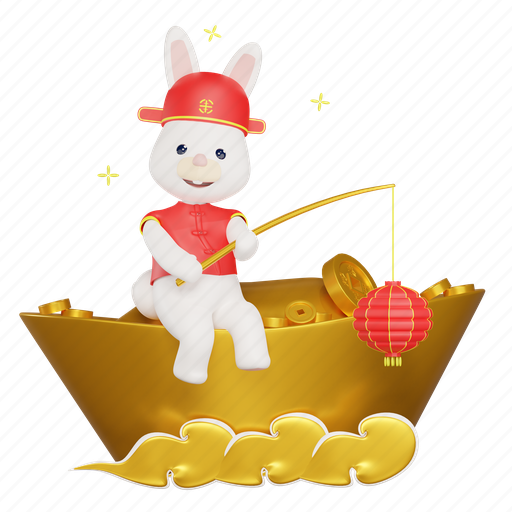 Rabbit, chinese new year, chinese gold, lantern, bunny, chinese coin, 3d rabbit 3D illustration - Download on Iconfinder