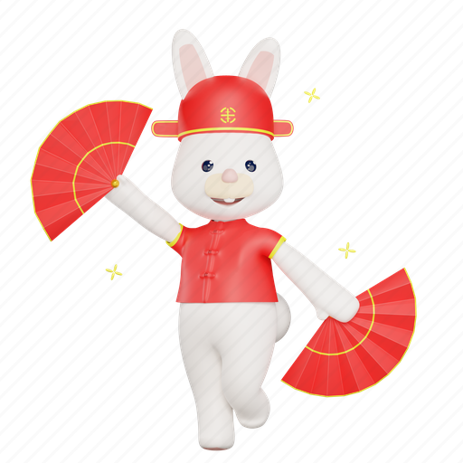 Rabbit, chinese new year, fan, bunny, chinese dance, 3d rabbit 3D illustration - Download on Iconfinder