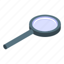cartoon, find, isometric, magnifier, magnify, magnifying, office