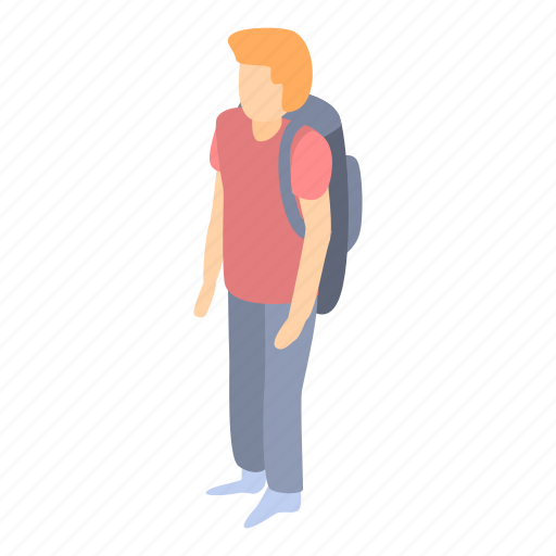 Backpack, cartoon, hair, isometric, man, red, woman icon - Download on Iconfinder