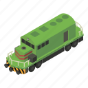 green, diesel, train, isometric