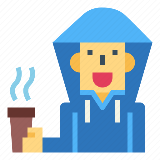 Coffee, man, raincoat, rainy icon - Download on Iconfinder