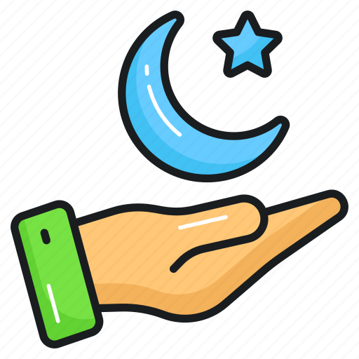 Ramadan, eid al fitr, hand, crescent, moon, star, islamic icon - Download on Iconfinder