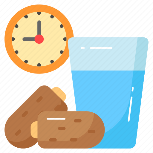 Ramadan, iftar, time, dates, water, glass, clock icon - Download on Iconfinder