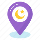 location, pin, moon, placeholder, ramadan, direction, islamic