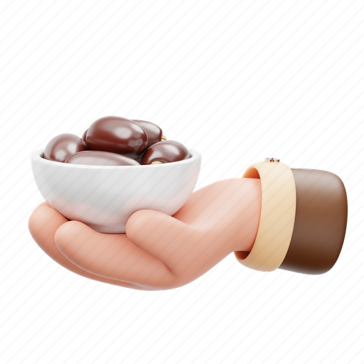 Hand, kurma, dates fruit, iftar, ramadhan, kareem, gesture 3D illustration - Download on Iconfinder