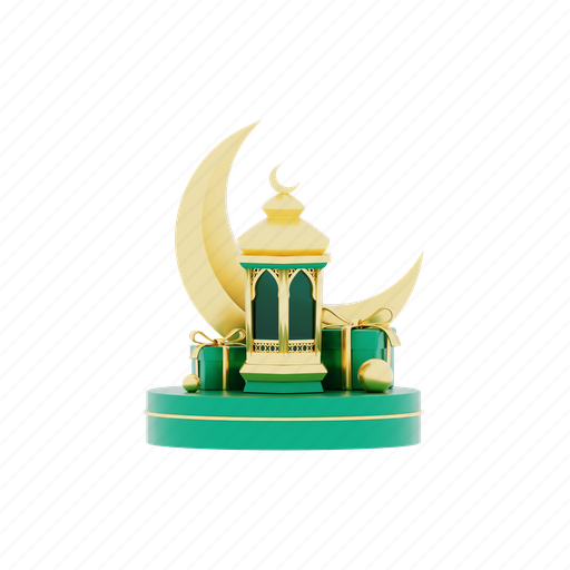 Ramadan, illustration, islam, religion, lantern, crescent, gift 3D illustration - Download on Iconfinder