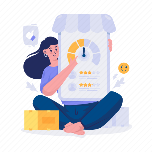 Online shopping, scale, score, survey, feedback, review, satisfaction illustration - Download on Iconfinder