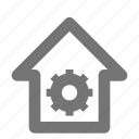 settings, configuration, gear, home, house, building, estate, property 