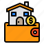 building, coin, house, wallet 