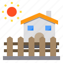 fence, home, house, sun 