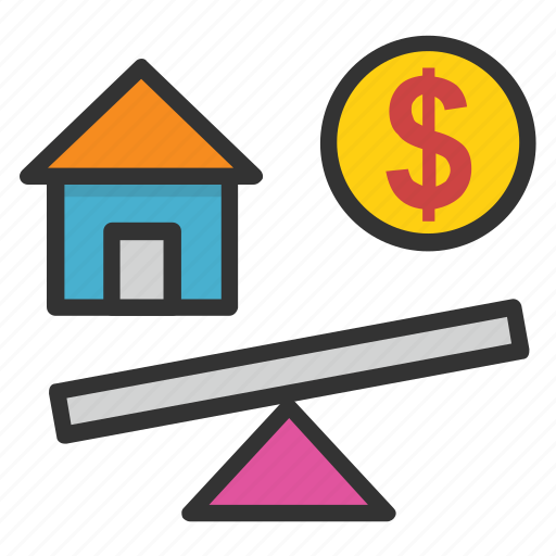 Property assessment, property value, property value seesaw, see saw business, seesaw dollar house icon - Download on Iconfinder