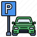 parking, car, road, transportation, traffic, park, sign, area, travel