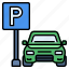 parking, car, road, transportation, traffic, park, sign, area, travel 