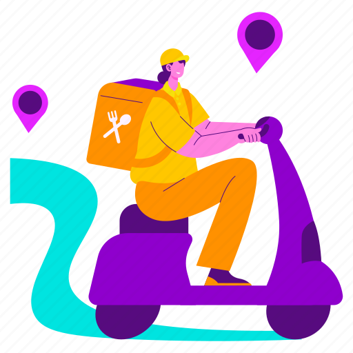 Food delivery tracking, location, destination, map, tracking, courier, scooter illustration - Download on Iconfinder