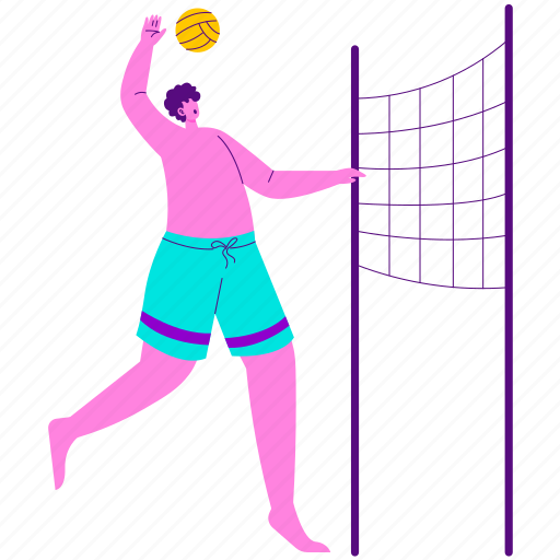 Beach volleyball, volley, man, play, smash, summer, summertime illustration - Download on Iconfinder