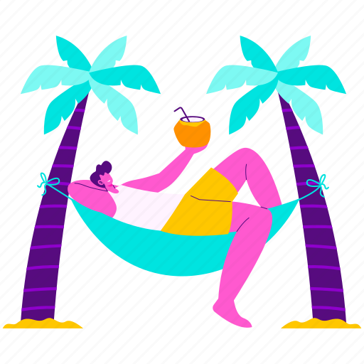 Relax in hammock, beach hammock, relaxing, man, enjoying, summer, summertime illustration - Download on Iconfinder