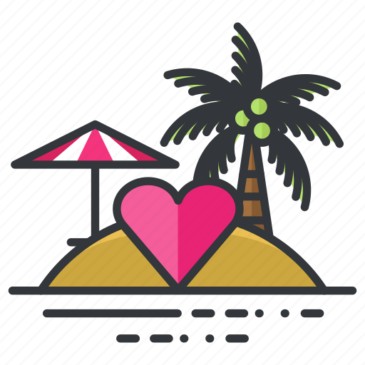 Heart, honeymoon, island, love, parasol, relationship, tree icon - Download on Iconfinder