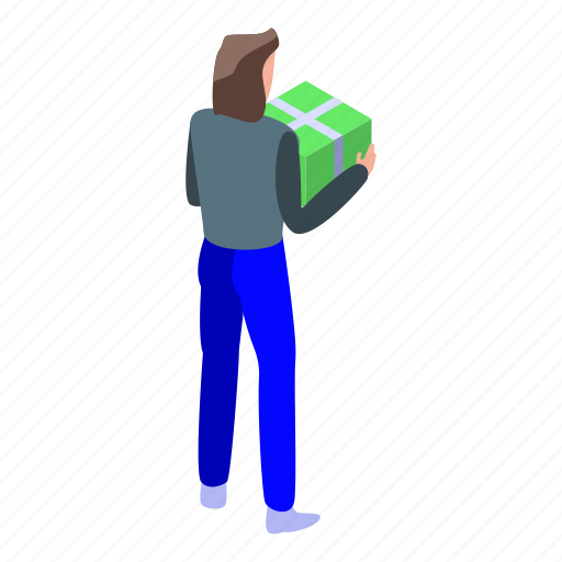 Business, cartoon, green, hand, isometric, man, parcel icon - Download on Iconfinder