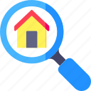 real, estate, searching, research, property, house, home, magnifying, glass, search