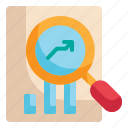 search, analytics, document, graph, magnifier, statistics, report icon