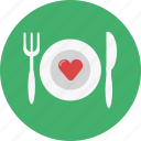 food, fork, knife, love, plate, restaurant, romance