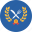 award, badge, fork, knife, medal, restaurant 