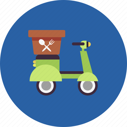 Delivery, drive, fork, motorbike, restaurant, spoo, transportation icon - Download on Iconfinder