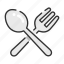 cross, food, fork, restaurant, spoon 