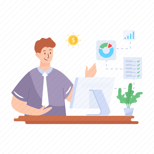 Businessman, project manager, business assistant, online analytics, marketing operator illustration - Download on Iconfinder