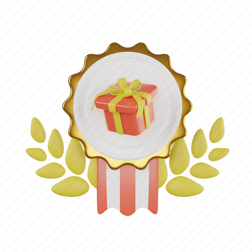 Gift, gift badge, award, reward, ribbon badge, badge, winner 3D illustration - Download on Iconfinder