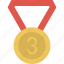 award, bronze, medal, number, three, prize, victory, winner 