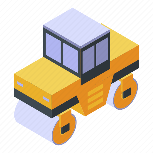 Cartoon, construction, isometric, road, roller, technology, vibratory icon - Download on Iconfinder