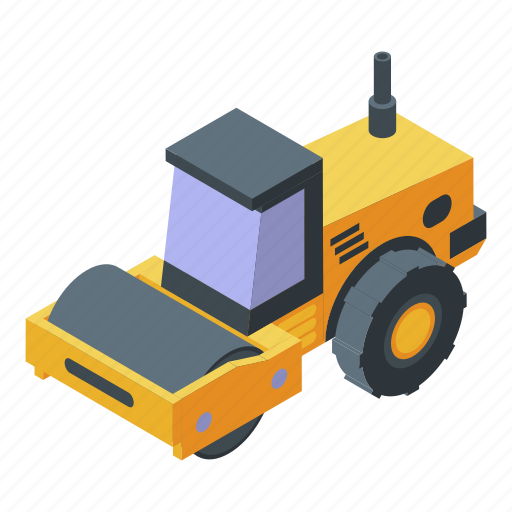 Cartoon, compactor, construction, isometric, machine, road, roller icon -  Download on Iconfinder