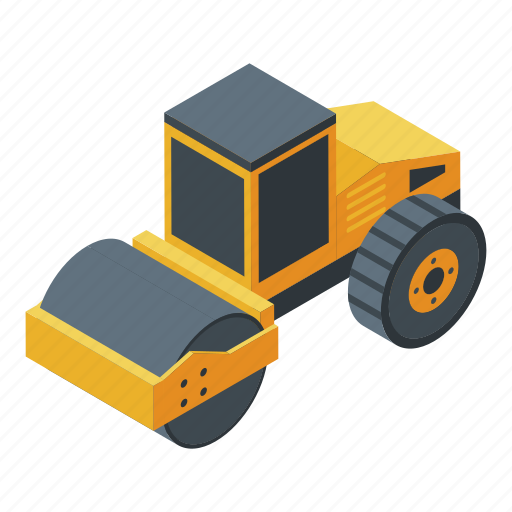 Cartoon, construction, isometric, pressure, retro, road, roller icon - Download on Iconfinder