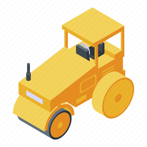 Business, cartoon, construction, isometric, road, roller, yellow icon - Download on Iconfinder