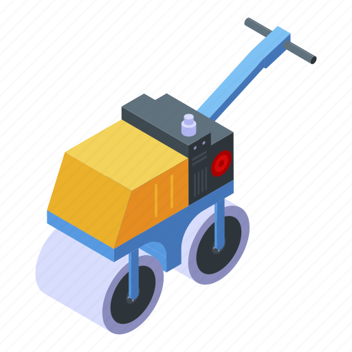 Cartoon, construction, drum, isometric, road, roller, small icon - Download on Iconfinder