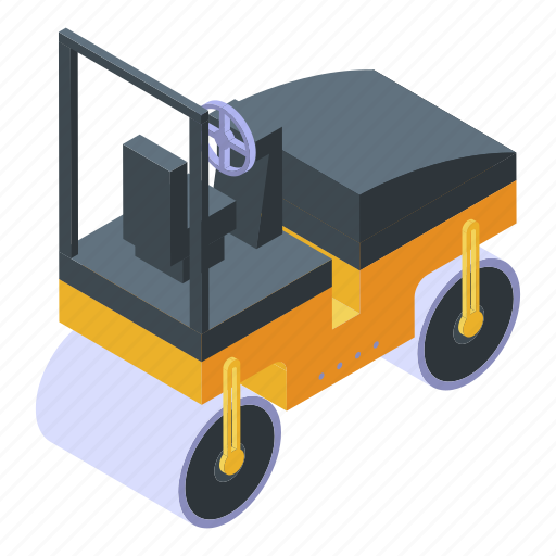 Asphalt, business, cartoon, compactor, construction, house, isometric icon - Download on Iconfinder