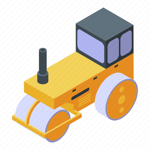 Cartoon, construction, isometric, man, road, roll, roller icon - Download on Iconfinder