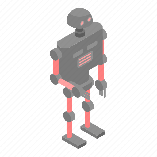 Cartoon, computer, grey, isometric, man, red, robot icon - Download on Iconfinder