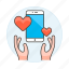 app, dating, hand, hands, heart, love, notification, online, phone, romance, smartphone 