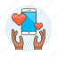 hand, app, romance, online, phone, notification, heart, smartphone, love, dating, hands 