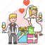 bride, celebration, couple, gifts, groom, marriage, party, romance, spouse, wedding 