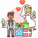 bride, celebration, couple, gifts, groom, marriage, party, romance, spouse, wedding