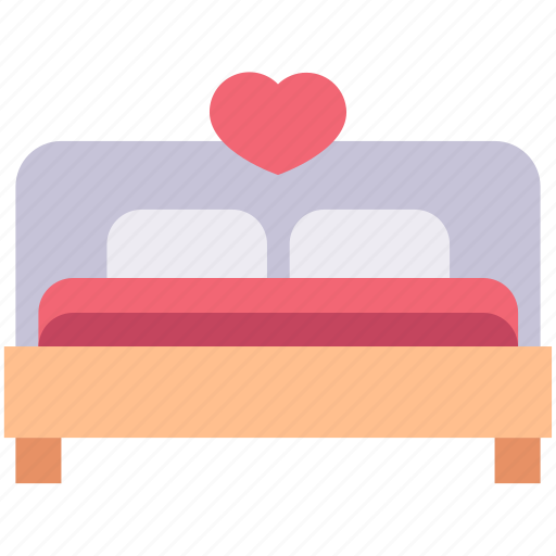 Bed, bedroom, furnishing, furniture, heart, romance, romantic icon - Download on Iconfinder