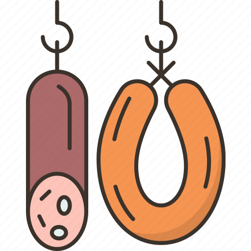 Sausage, hanging, smoked, meat, homemade icon - Download on Iconfinder