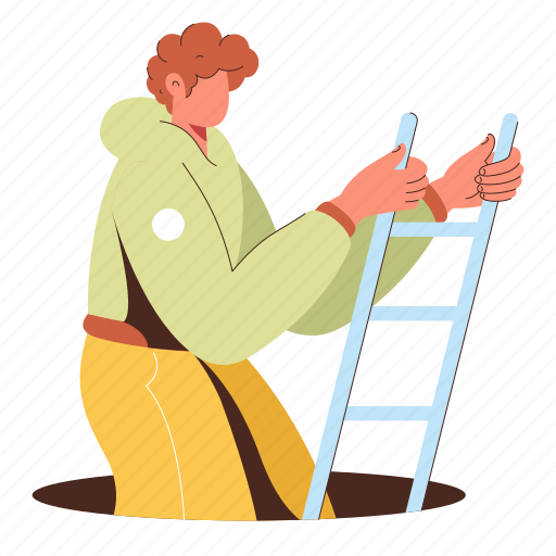 Character, builder, ladder, down, downwards, climb, up illustration - Download on Iconfinder
